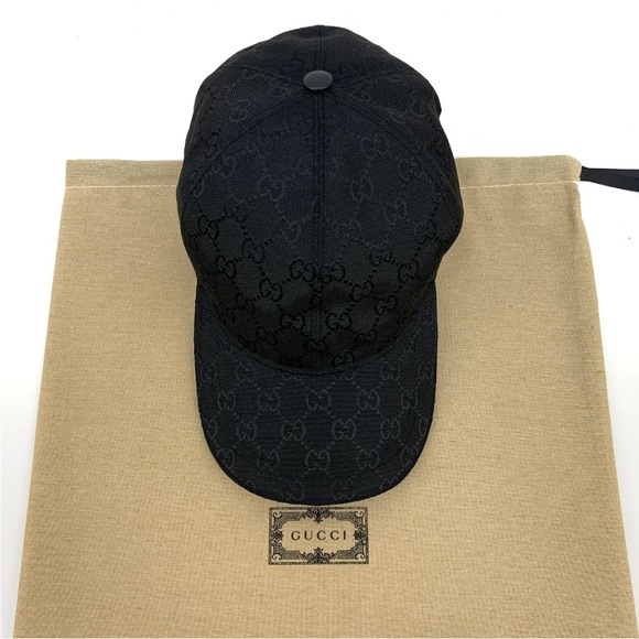 Authentic Gucci GG Monogram with Web Canvas Baseball Cap Hat Black Size M NWOT - Picture 8 of 11